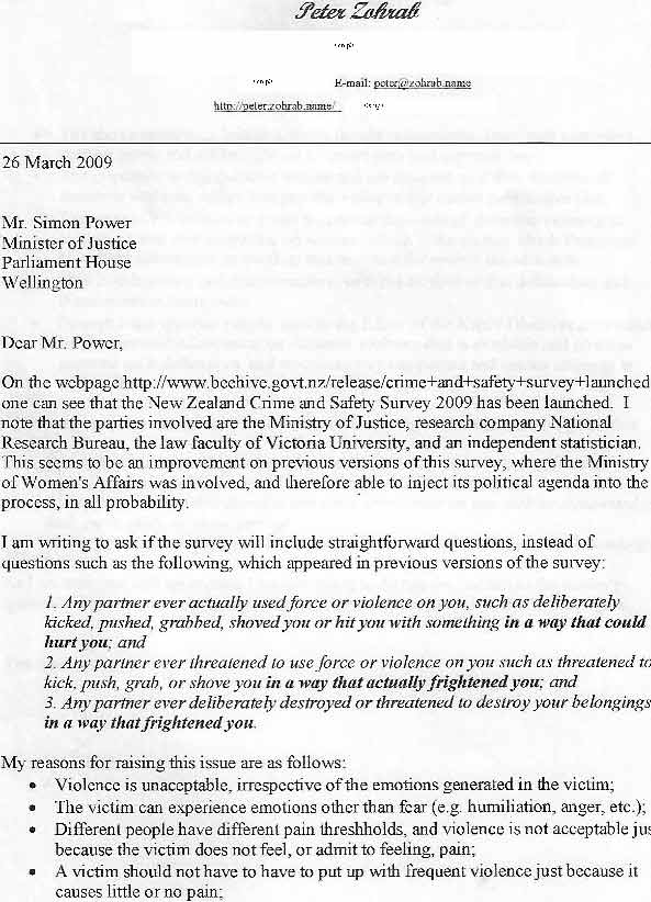 Letter to Justice Minister of  26 March 2009, page 1